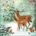 Ambiente ペーパーナプキン☆Forest celebration☆ (1枚/バラ売り) 鹿 小鳥 雪 うさぎ リス アナグマ 森 クリスマスツリー もみ...