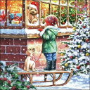 Ambiente ペーパーナプキン☆Wishing☆ (1枚/バラ売り) テディーベア 子供 ソリ イヌ ギフト プレゼント クリスマスツリー サンタ帽 雪 も...