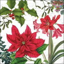 Ambiente ペーパーナプキン☆Christmas plants white☆ (1枚/バラ売り) ヤドリギ もみの木 アマリリス ポインセチア 英字 花柄...