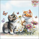 Ambiente ペーパーナプキン☆Kittens in flower field☆ (20枚入り) 子猫 蝶々 春柄 花 動物 かわいい 素敵 お洒落 デコパ...