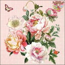 Ambiente ペーパーナプキン☆Peony bouquet☆ (1枚/バラ売り) 牡丹 花柄 蝶々 かわいい 素敵 お洒落 可憐 エレガント デコパージュ