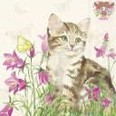 IHR ペーパーナプキン☆MINKA cream☆(1枚/バラ売り)猫 ねこ ネコ 蝶 野花 花柄 デコパージュ 可愛い 素敵 お洒落 華やか エレガント ハン...