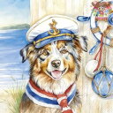 IHR ペーパーナプキン☆CAPTAIN JACK☆(1枚/バラ売り)犬 いぬ イヌ 海岸 ハンドル ビーチ 船員 マリン ビーチ 船長 デコパージュ 可愛い ...