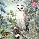 Ambiente ペーパーナプキン☆Snowy owl☆ (1枚/バラ売り) ふくろう シロフクロウ 鳥 松ぼっくり 雪 クリスマス クリスマスツリー かわいい 素敵 お洒落 可憐 エレガント 華やか デコパージュ ハンドメイド