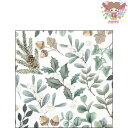 【25cmサイズ】Ambiente ペーパーナプキン ☆Collection of leaves☆(1枚/バラ売り)ヒイラギ 松ぼっくり どんぐり 植物 クリス...