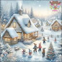 Ambiente ペーパーナプキン☆Winter in backyard☆ (1枚/バラ売り) 街並み 雪景色 クリスマスツリー もみの木 子供 雪だるま クリスマス かわいい 素敵 お洒落 可憐 エレガント デコパージュ ハンドメイド