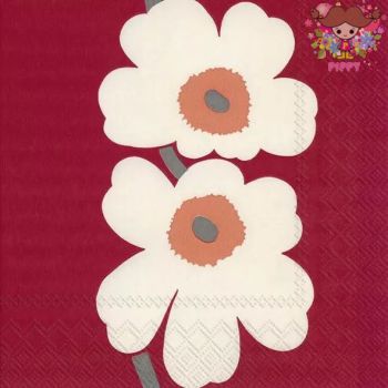 marimekko マリメッコ ペーパーナプキン ☆UNIKKO 60TH ANNIVERSARY red☆（1枚/バラ売り）ウニッコ アニバーサリー レッド 花柄 デコパージュ カルトナージュ 可愛い お洒落 華やか 素敵