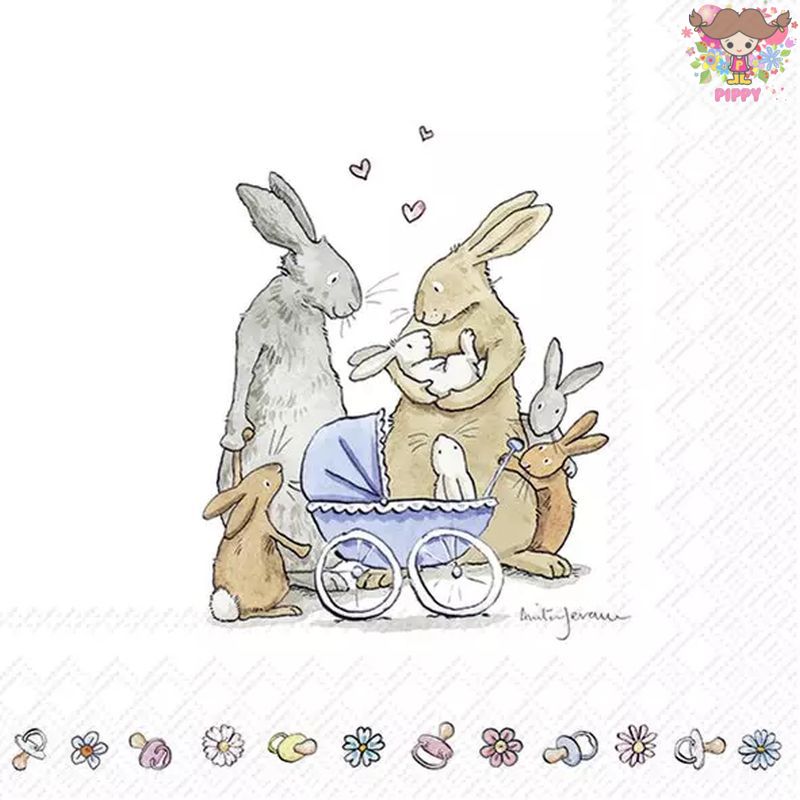 IHR ペーパーナプキン Anita Jeram アニタ ジェラーム ☆WELCOME BABY☆（20枚入り）うさぎ ウサギ 赤ちゃん ベビー 動物 デコパージュ 可愛い お洒落 素敵 キッズ 子供