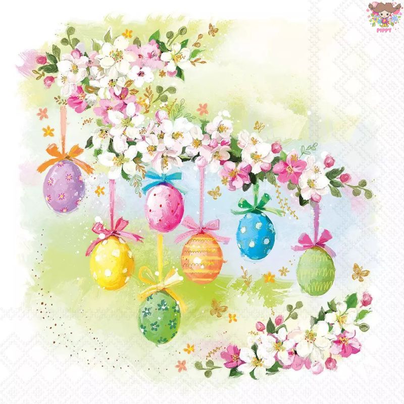Ambiente ペーパーナプキン☆Blossom and eggs☆（1枚/バラ売り） イースター 桜 花柄 春柄かわいい 素敵 お洒落 可憐 エレガント デコパージュ ハンドメイド