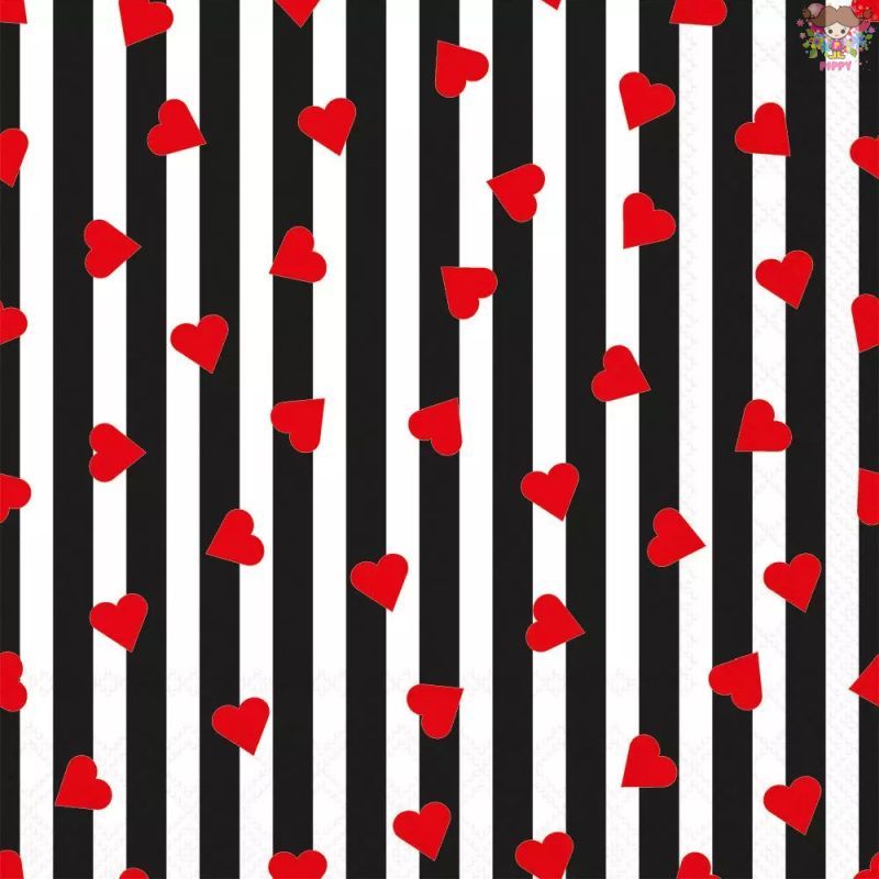 Ambiente ペーパーナプキン☆ Sprinkled hearts black ☆（1枚/バラ売り） ストライプ ハート ブラック バレンタイン パターン ...