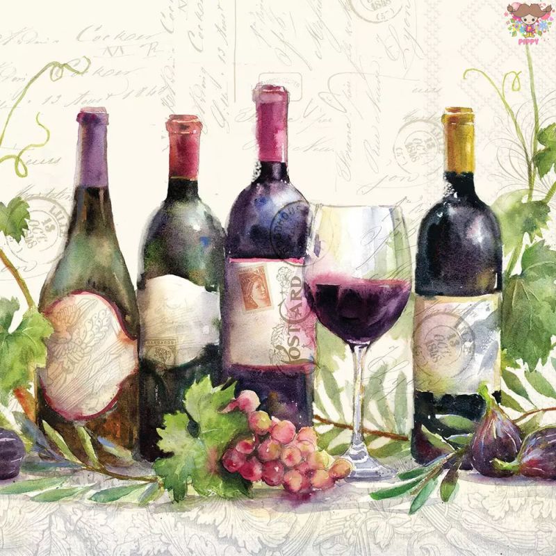 Ambiente ペーパーナプキン☆ Wine bottles☆（1枚/バラ売り） ワイン ボトル 赤ワイン ワイングラス ぶ..