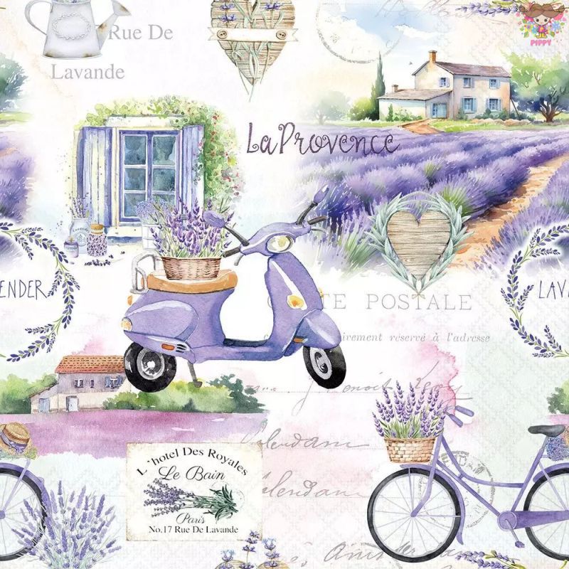 Ambiente ペーパーナプキン☆ Herb kitchen ☆（1枚/バラ売り） ラベンダー スクーター 自転車 プロヴァ..