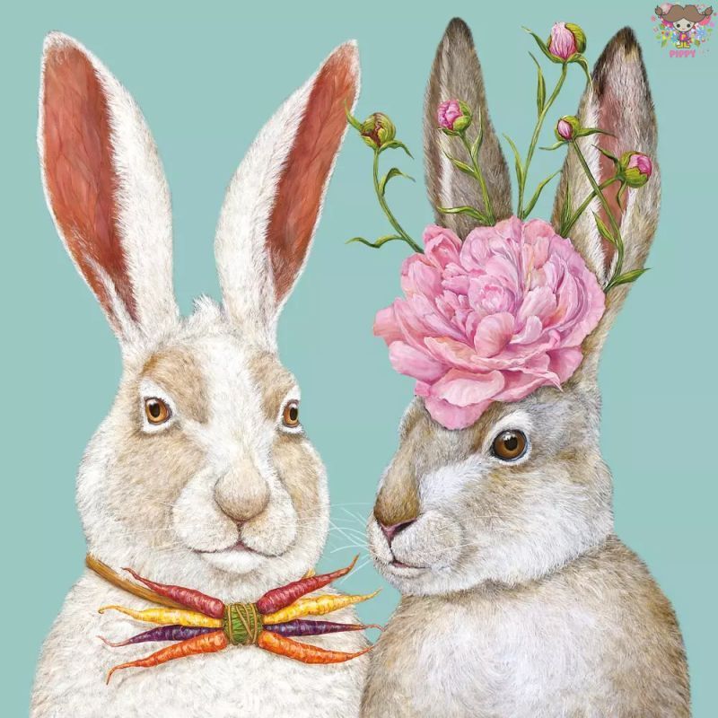 PPD Vicki Sawyerシリーズ ペーパーナプキン☆Harvey & Phoebe☆（20枚入り）うさぎ イースター 花柄 にんじん 動物 素敵 可愛い お洒落 エレガント デコパージュ ハンドメイド