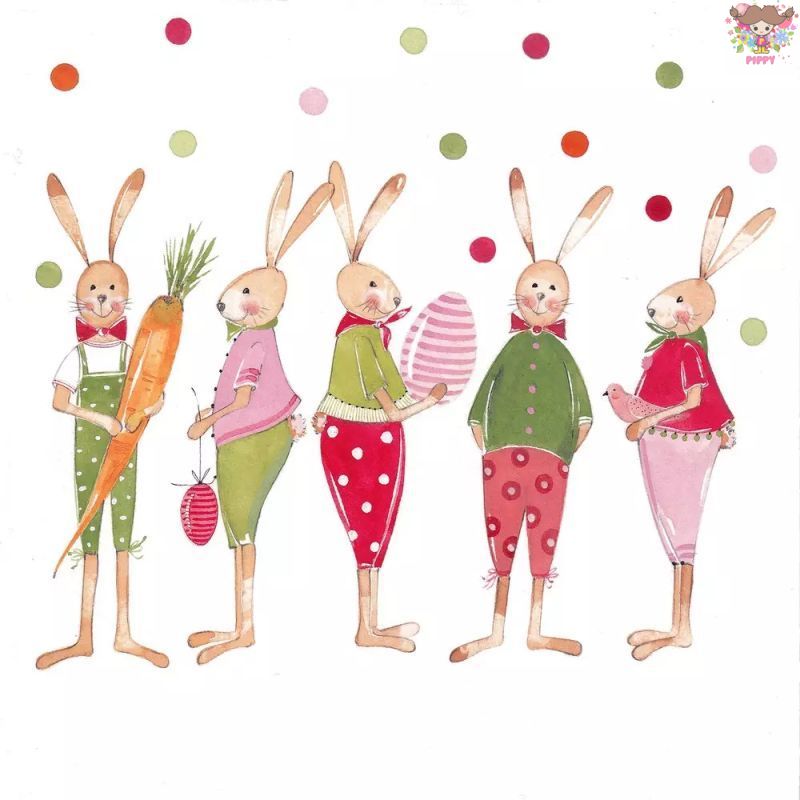 Rakuten - PPD ペーパーナプキン☆Here comes Easter☆（20枚入り）ウサギ うさぎ イースター 人参 たまご イースターエッグ 動物 素敵 可愛い お洒落 デコパージュ ハンドメイド
