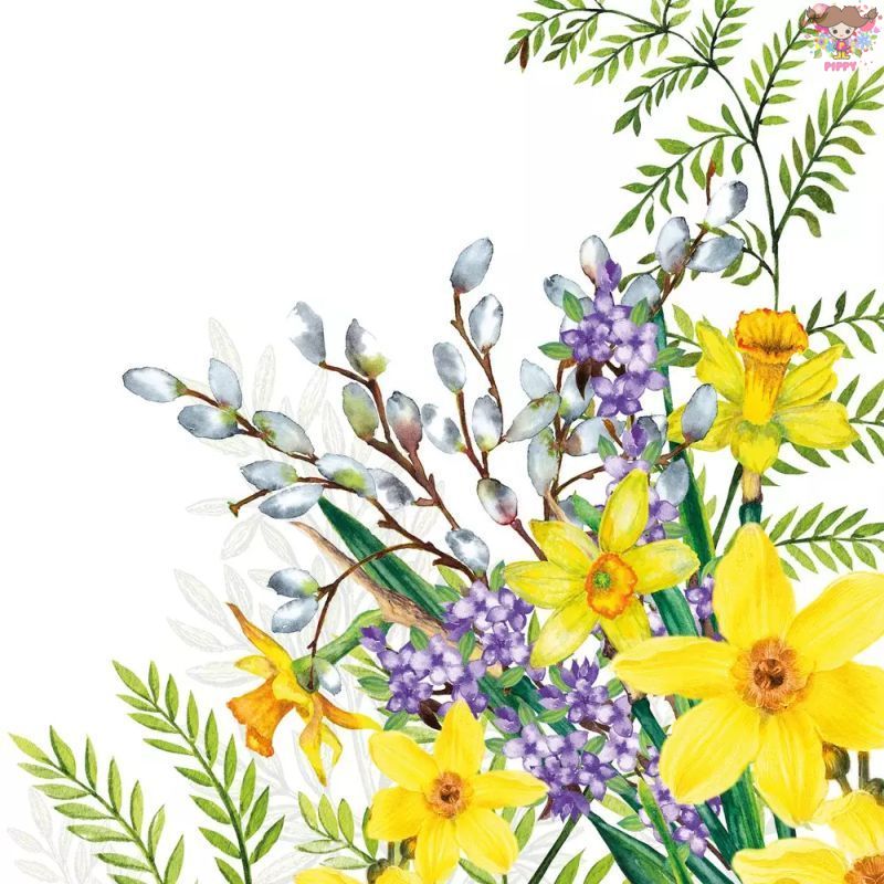 Rakuten - PPD ペーパーナプキン☆Springtime☆（1枚/バラ売り）水仙 花柄 春の花 春柄 花束 素敵 可愛い お洒落 デコパージュ ハンドメイド