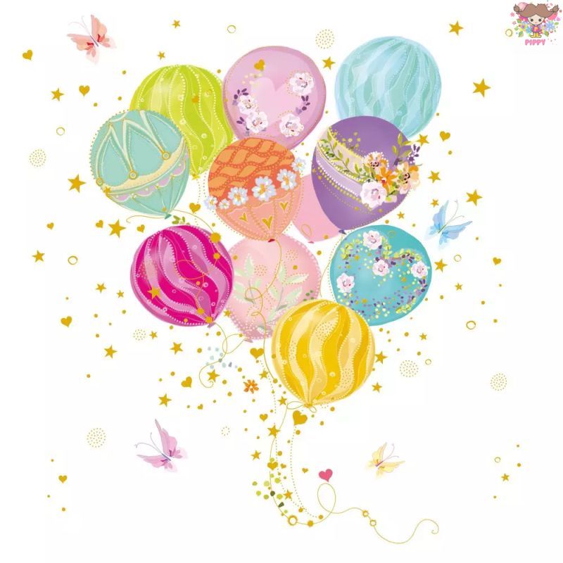 餐巾纸 - PPD ペーパーナプキン☆Balloons☆（1枚/バラ売り）風船 バルーン 花柄 蝶々 星 お祝い 素敵 可愛い お洒落 華やか デコパージュ ハンドメイド 紙ナプキン