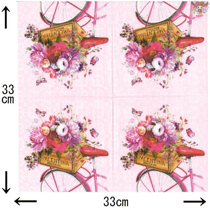 IHR ペーパーナプキン☆VÉLO ROSE rose☆（1枚/バラ売り）自転車 花柄 蝶々 春柄 ピンク可愛い 素敵 お洒落 エレガント 華やか デコパージュ ハンドメイド 紙ナプキン pippy-2-10024486 Pippy 2号店 サンプル画像2
