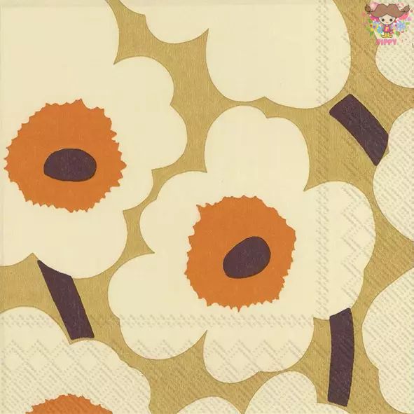 Rakuten - marimekko マリメッコ ペーパーナプキン ☆UNIKKO orange cream☆（20枚入り）ウニッコ 花柄 植物 北欧柄 ゴールド デコパージュ カルトナージュ 可愛い お洒落 華やか 素敵 ハンドメイド