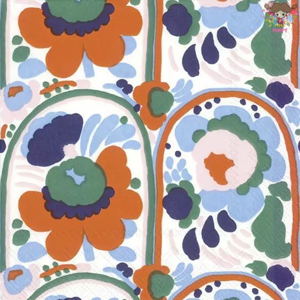 marimekko マリメッコペーパーナプキン ☆KARUSELLI orange☆（20枚入り）オレンジ 花柄デコパージュ カルトナージュ 可愛い お洒落 華やか 素敵
