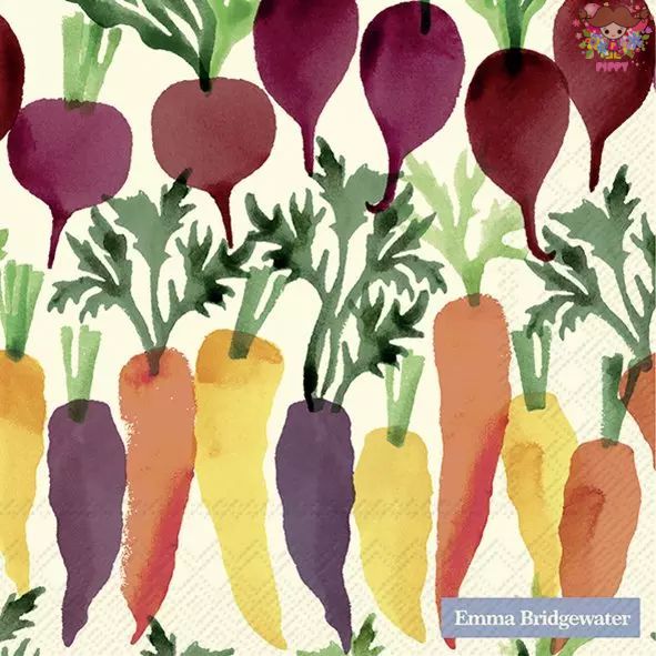 Rakuten - IHR ペーパーナプキン Emma Bridgewater エマ・ブリッジウォーター☆SPONGED VEG cream☆（1枚/バラ売り）野菜 にんじん かぶ ベジタブル 根菜 食べ物デコパージュ 可愛い お洒落 素敵 可憐 エレガント ハンドメイド 紙ナプキン