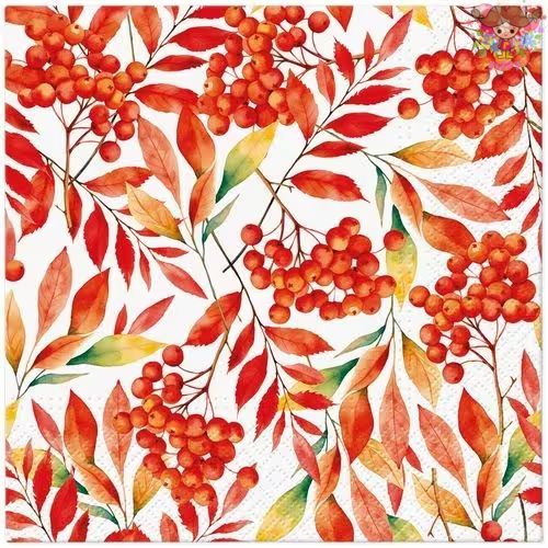 TETE a TETE ペーパーナプキン ☆Herbstliche Blätter und Vogelbeeren☆ （1枚/バラ売り）秋 紅葉 ナナカマド 木の実 ボタニカル っパターン デコパージュ ハンドメイド