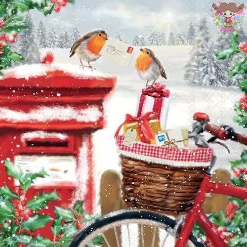 Ambiente ペーパーナプキン☆ Mail Delivery☆（20枚入り） クリスマス 小鳥 雪景色 ...