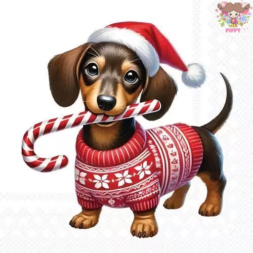Ambiente ペーパーナプキン☆Anton☆（20枚入り） クリスマス 子犬 ダックスフンド かわいい 素敵 お洒落 可憐 エレガント デコパージュ ハンドメイド