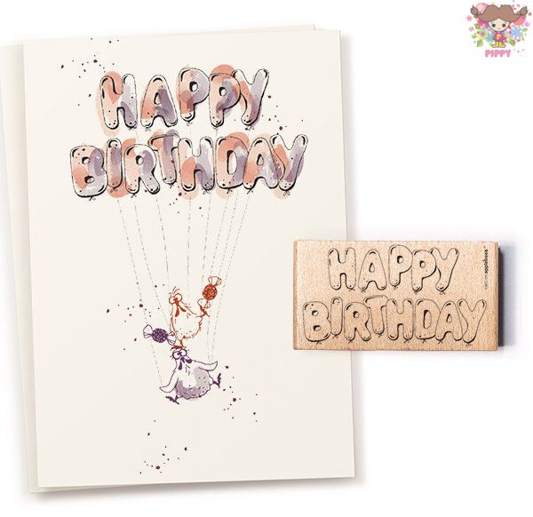 cats on appletrees スタンプ☆Happy Birthday Balloon Lettering☆ハッピーバースデー 誕生日 お祝い イベント バルーン 文字 風船木製 プレゼント クラフト 雑貨 保育園 幼稚園 先生【メール便発送可】