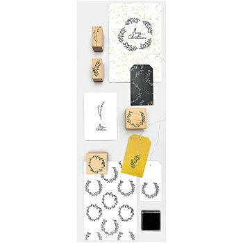 RICO DESIGN スタンプ4個入りセット☆ノスタルジッククリスマス リーフ リース 枠（STEMPELSET NOSTALGIC CHRISTMAS KR&#196;NZE 4 STEMPEL）☆【宅配便のみ発送可】木製 クラフト 雑貨 保育園 幼稚園 子供