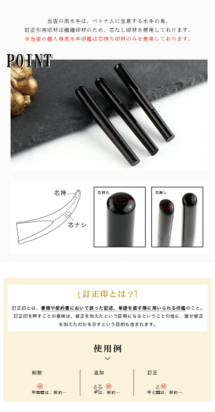 【送料無料】黒水牛目印付き印鑑・認印+訂正印 はんこ・ 個人印鑑 ・印鑑ケース 小判型/丸型　2種選べる ケース付き 　目印付き ハンコオーダー 名前 【黒水牛目印付き+訂正印 黒水牛 小判型6×5mm 目印付き /丸型6mm 目印付き ケース付き】2種選べる ネコポス発送