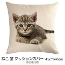 クッションカバー 子猫 おすまし お座り猫 ネコ 45x45cm 猫柄 ネコプリント おしゃれ かわいい アニマル クッション インテリア ピローケース 雑貨 ...