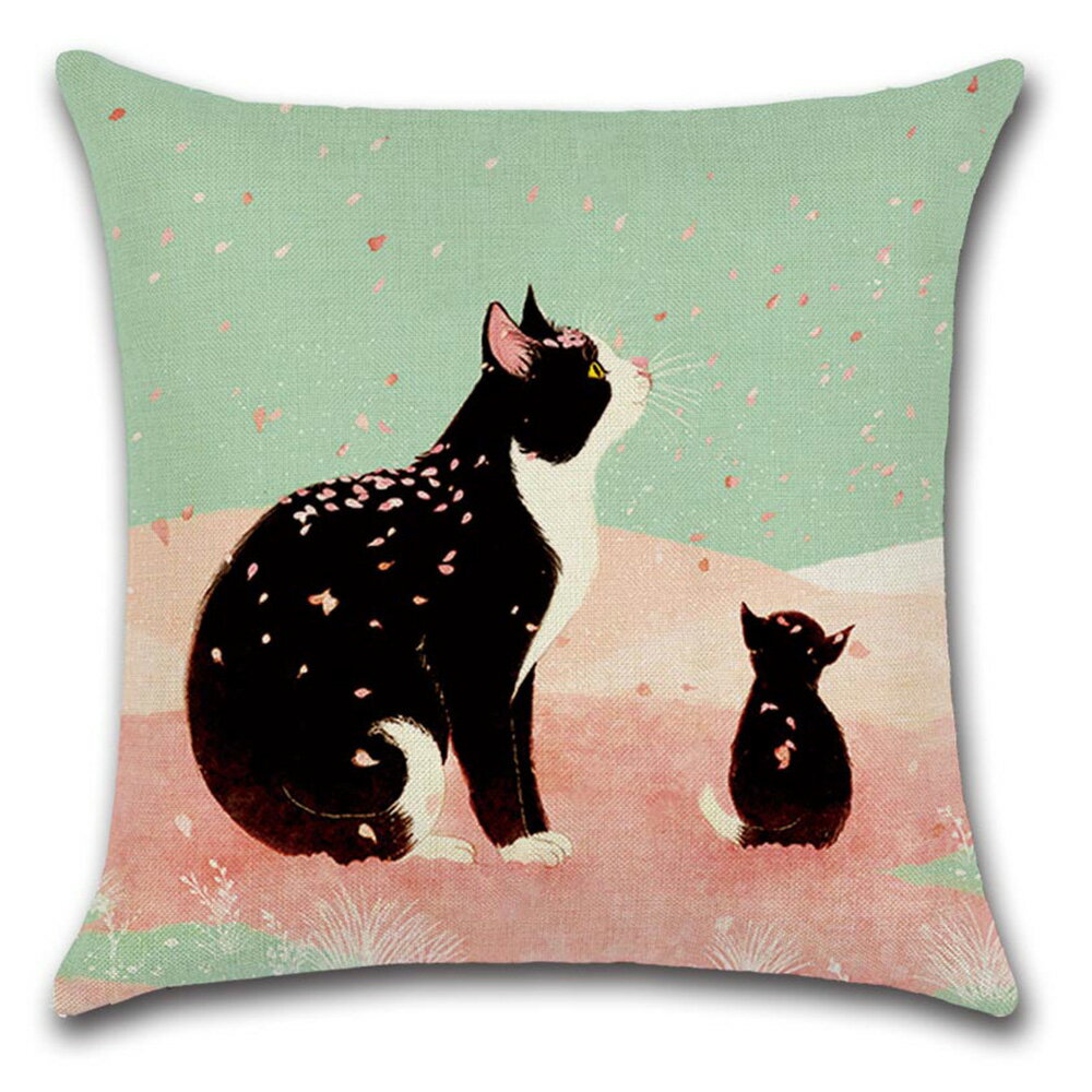 クッションカバー はちわれ親子猫 桜舞い散る季節 ネコ ねこ 45x45cm おしゃれ かわいい アニマル クッション インテリア ピローケース 雑貨 メール便【 送料無料 】