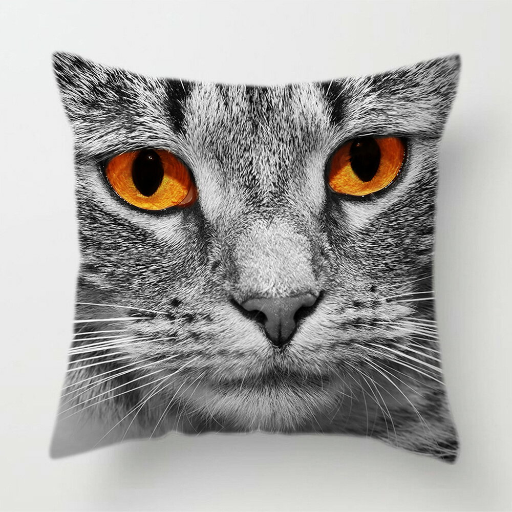 ねこ柄 クッションカバー 猫 ネコ 45x45cm 白黒 モノトーン 猫顔 キャット おしゃれ かわいい アニマル クッション インテリア ピローケース 雑貨 メール便【 送料無料 】 [3]