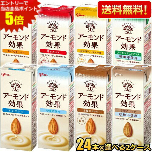 【送料無料】 グリコ乳業 アーモンド効果 200ml紙パック 選べる48本セット(24本×2ケース) アーモンドミルク 砂糖不使用 コーヒー 3種のナッツ 薫るカカオ ほろ苦キャラメル アーモンドミルクラテ 熱中症対策 ※北海道800円・東北400円の別途送料加算