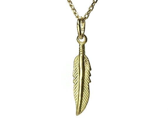 ＜ 19×3mm幅　No.1 ＞羽　フェザー　18金無(wú)垢　ペンダントトップ　ネックレス　シンプル　K18　ハンドメイド