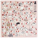 メール便 送料無料 隅田川 綿チーフ小風呂敷(ふろしき)48cm 猫飼好(みょうかいこう)五十三疋 ピンク