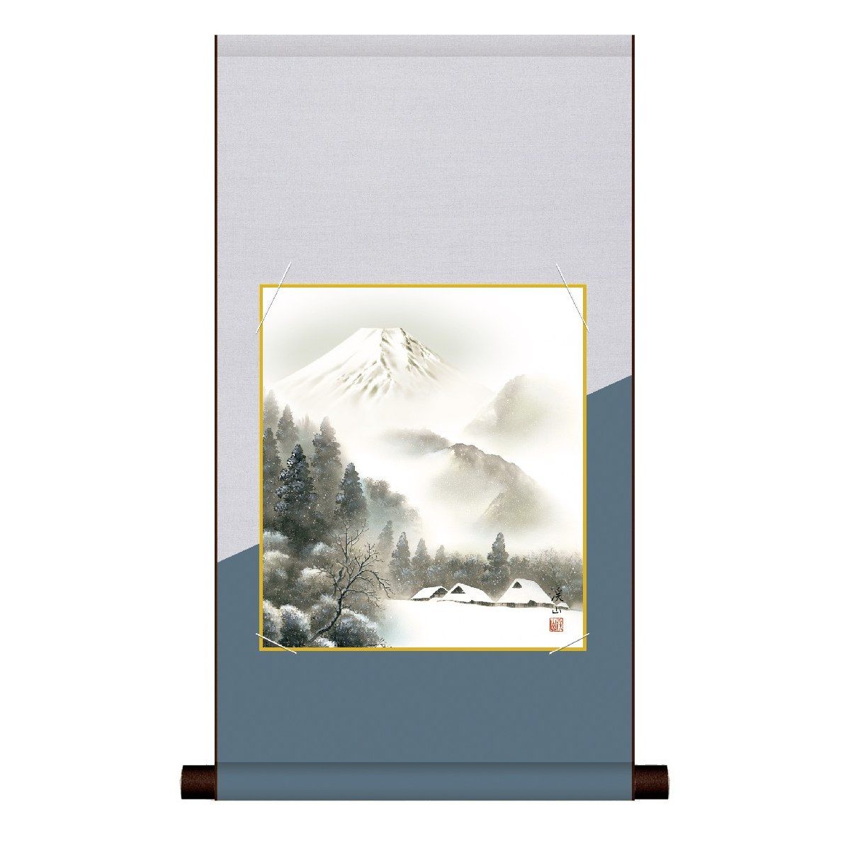色紙 日本画 インテリア 送料無料 色紙掛・色紙セット 厳岳霊峰 (げんがくれいほう) 高精彩複製画 現代作家 山水画