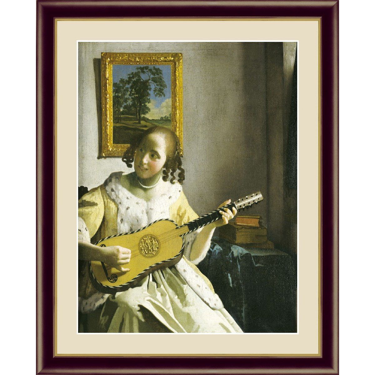 絵画 額入り インテリア アート 送料無料 額絵 世界の名画 フェルメール 高精彩複製画 ギターを弾く女