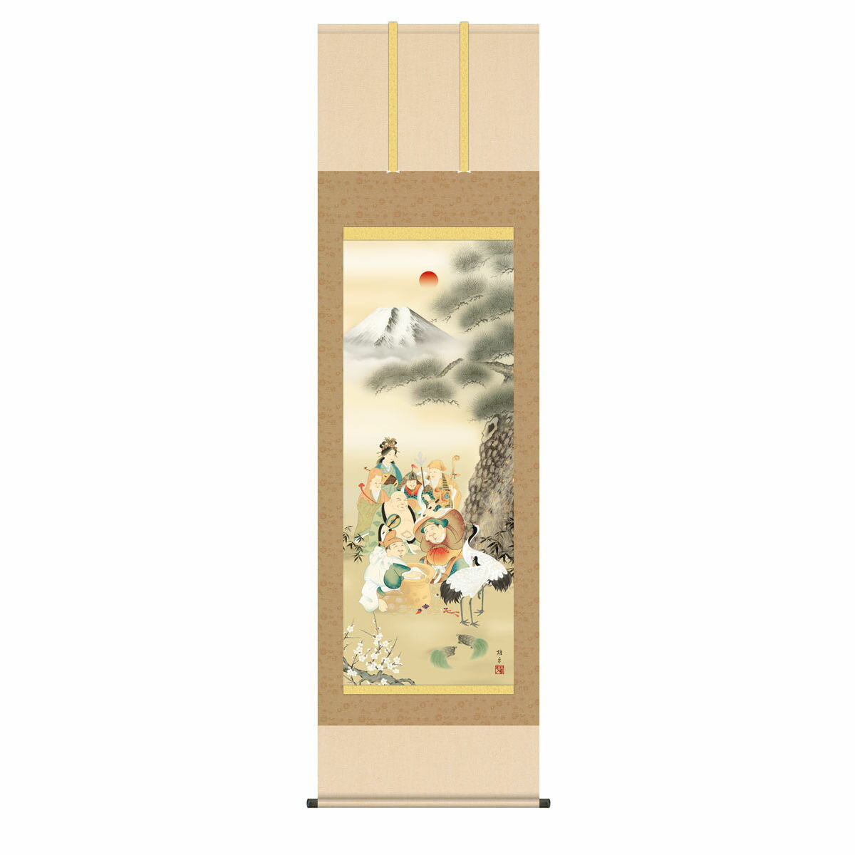 掛軸 日本画 床の間 送料無料 掛け軸 現代作家 開運画 慶事飾り 七福神万笑之図(しちふくじんばんしょうのず) 高精彩複製画