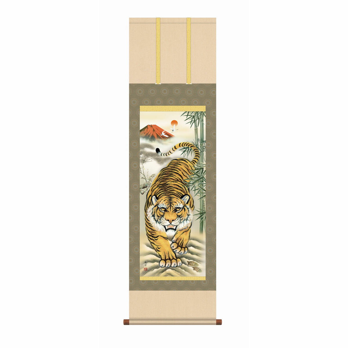 掛軸 日本画 床の間 送料無料 紅峰縁起猛虎図 （こうほうえんぎもうこず) 寅 とら トラ 高精彩功芸画 手彩入り 干支 端午