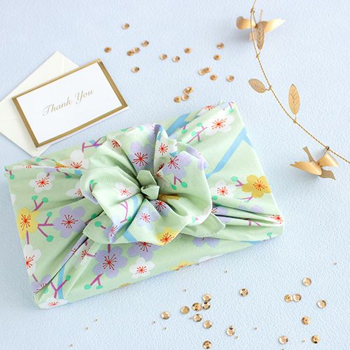 風呂敷 ふろしき エコバッグ メール便 送料無料 50cm ひめむすび Adeline Klam【帯付】 桜　グリーン 日本製