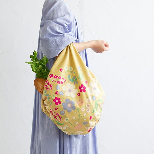 風呂敷 ふろしき エコバッグ メール便 送料無料 100cm ひめむすび Adeline Klam【帯付】 フラワーガーデン　シャンパンイエロー 日本製