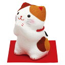 ちりめんおねだり猫 三毛 敷物付手作りちりめん細工 猫の人形・ネコの置物・ねこの和雑貨(3)