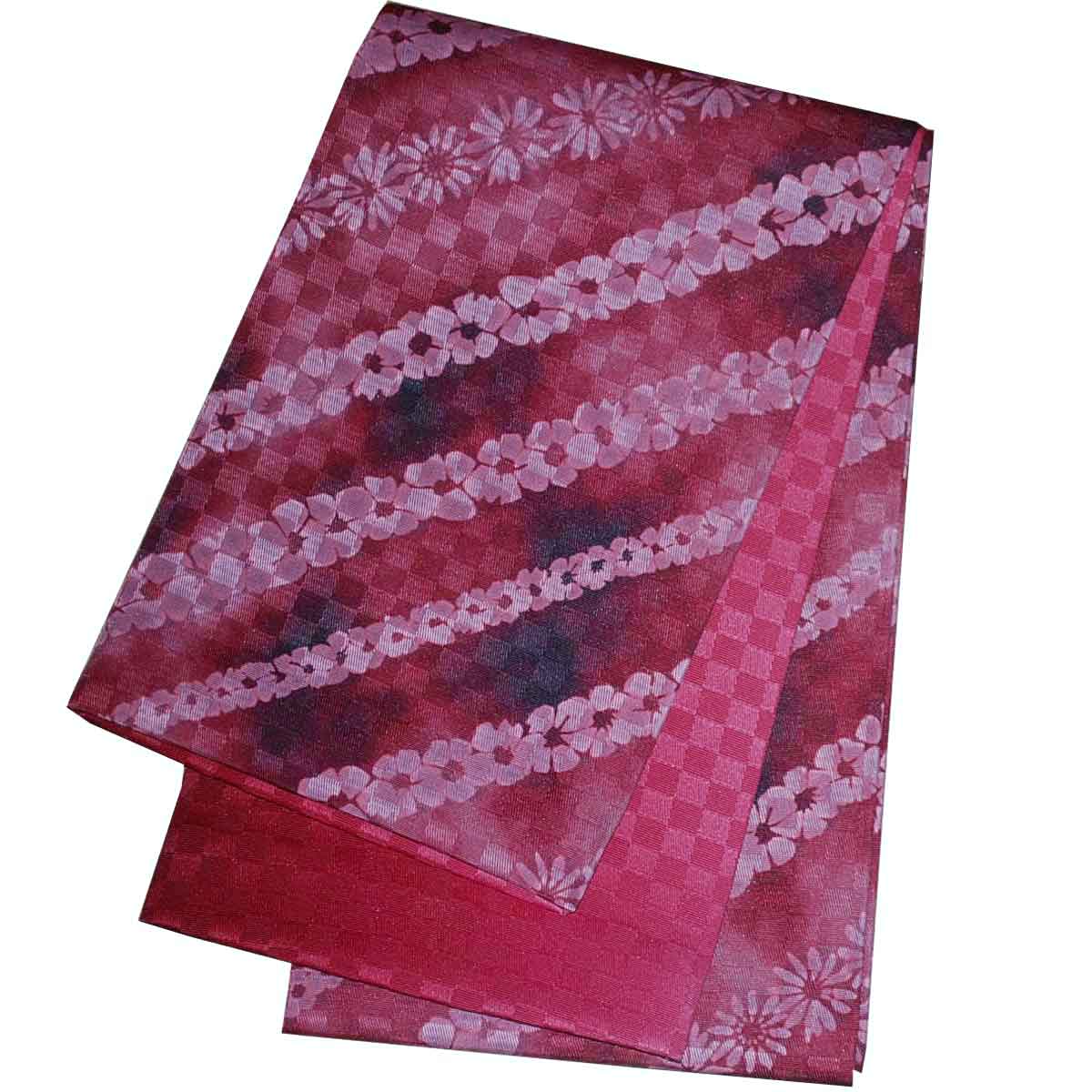 送料無料 日本製 絞り調本袋 浴衣帯 半幅帯 半幅帯 リバーシブル 小袋帯 裏市松 チェック 赤