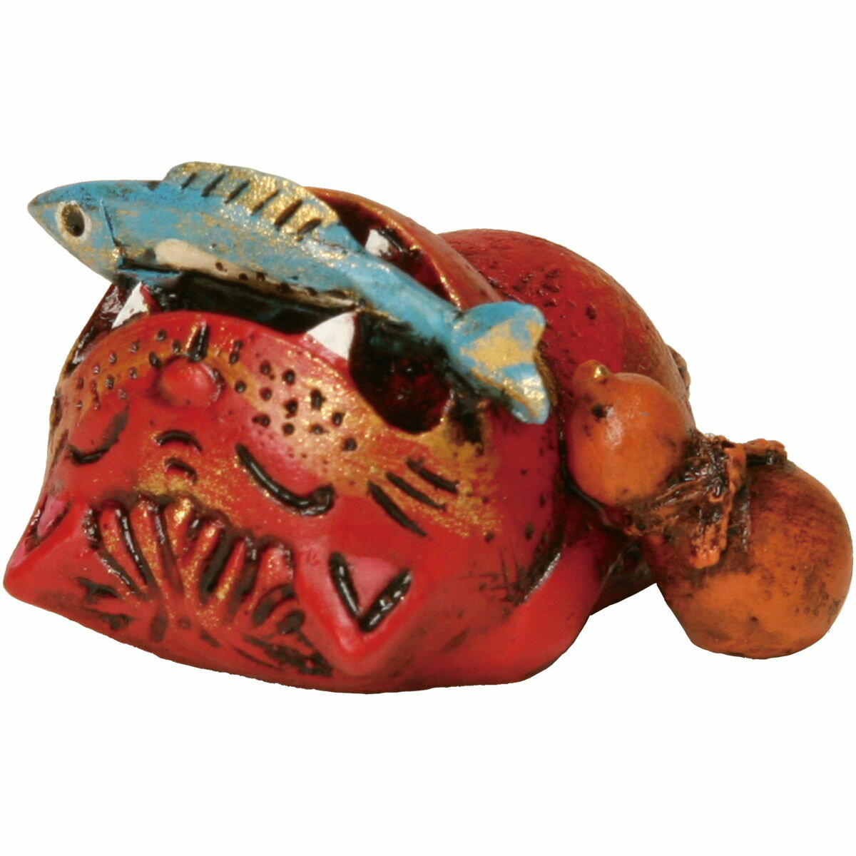 オニ猫 魚とひょうたん 小手作り 置物