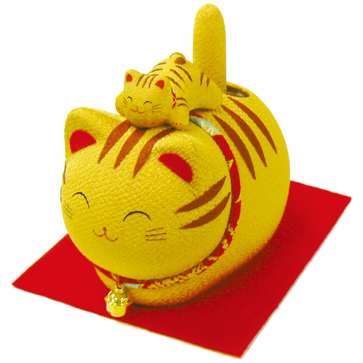 乐天商城 - 送料無料(沖縄・離島を除く)Pケース入り ゆらゆらソーラー 親子猫 トラ猫 敷物付手作りちりめん細工 置物