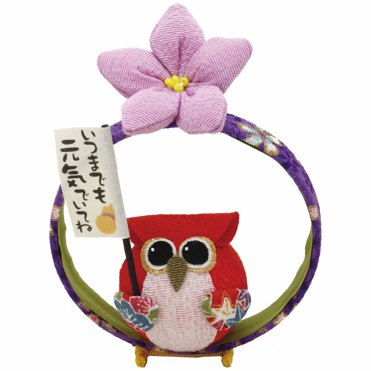 敬老 ふくろう輪飾り 赤ふくろう手作りちりめん細工 置物