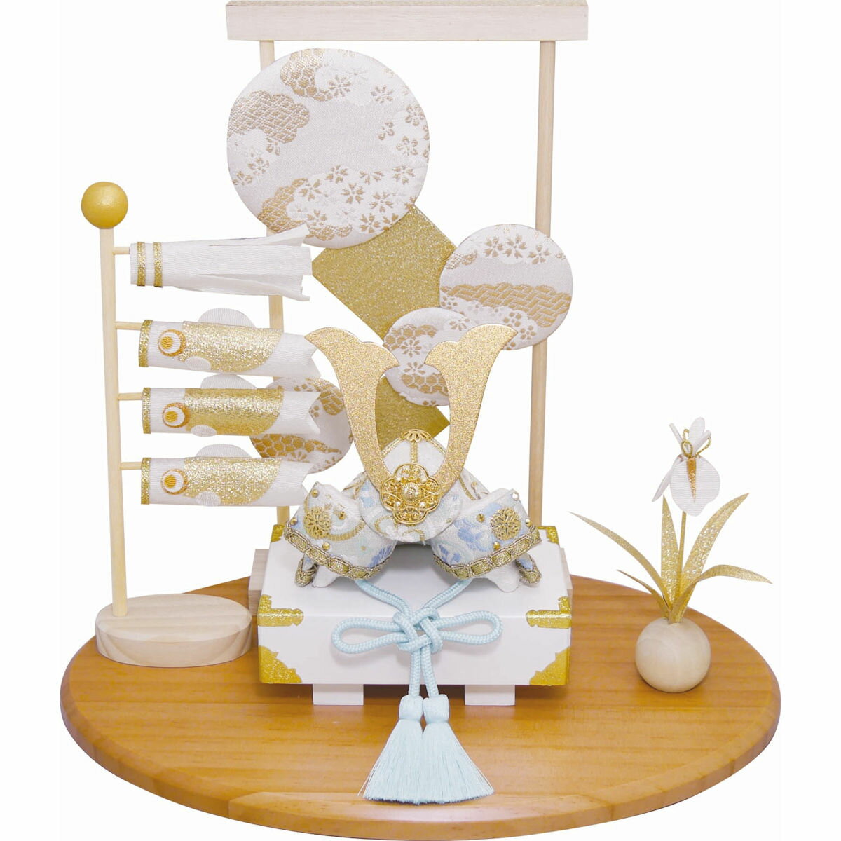 端午の節句飾り 白藍(しろあい)兜飾りセット コンパクト マンションサイズ 手作りちりめん細工 五月人形 子供の日 室内