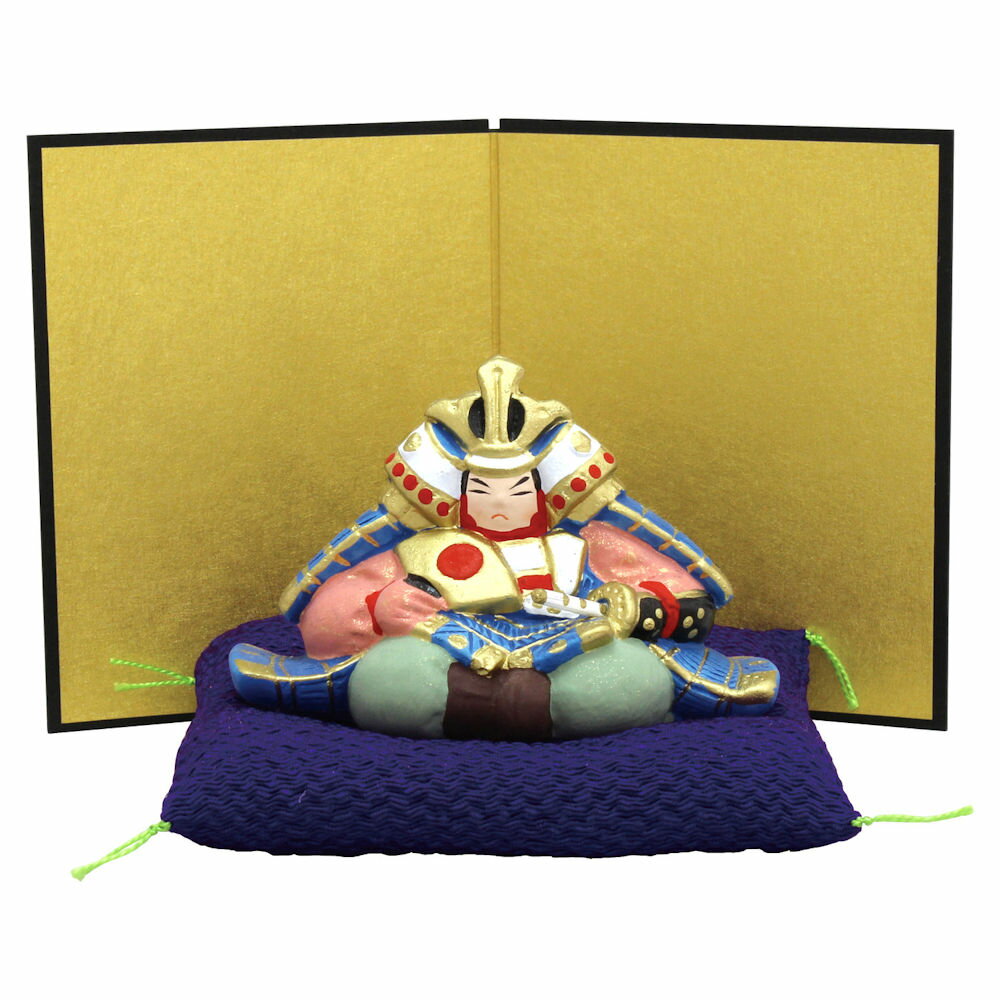 子供(こども)の日『座り武者青敷物付屏風付き』京の土人形陶器製端午の節句飾り・五月人形なごみの和雑貨