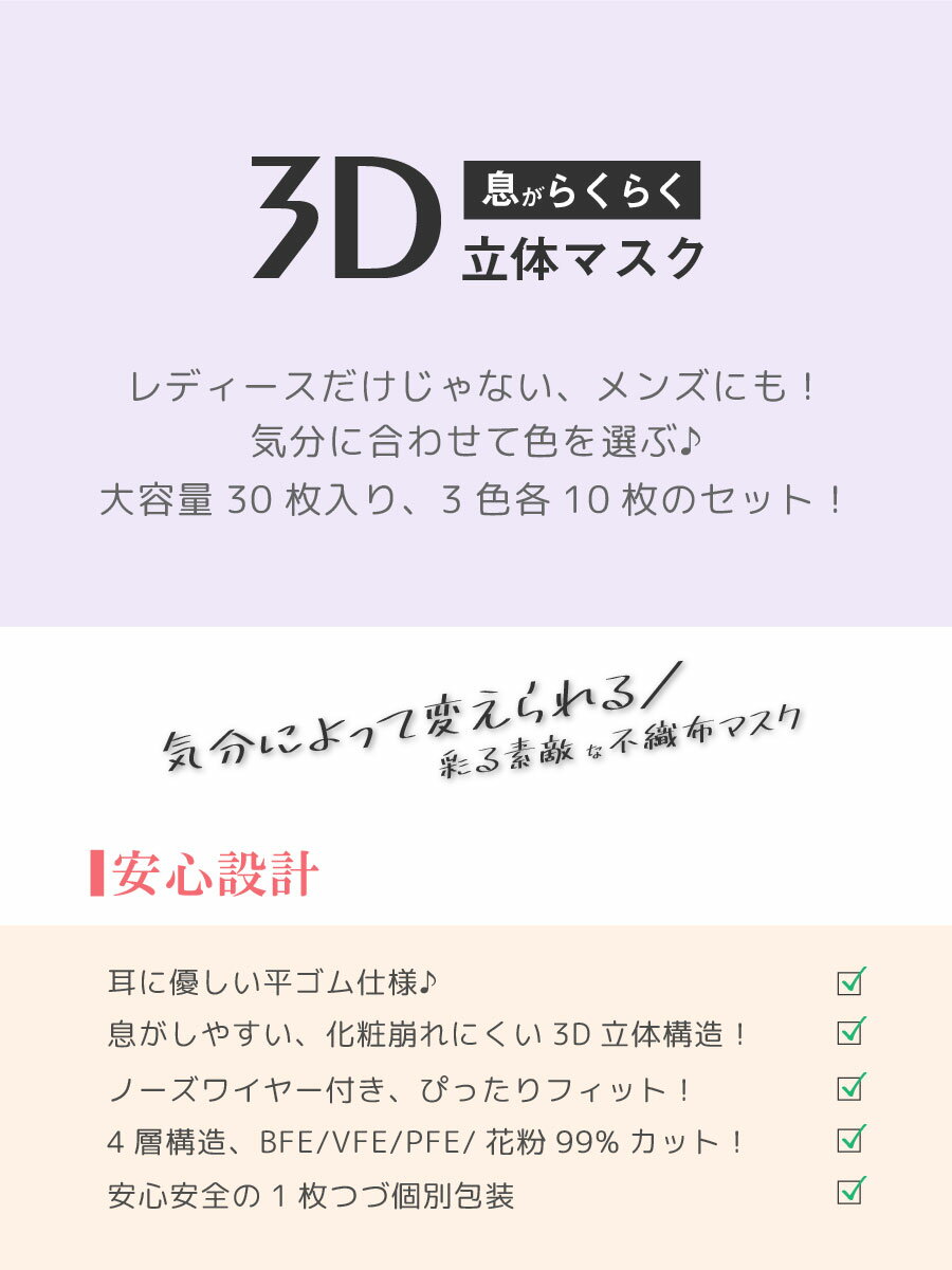 不織布マスク マスク 3D 立体マスク 韓国マスク 血色マスク 【KFマスク・白・箱なし】 大人用 使い捨てマスク 不織布マスク 3D立体加工 高密度フィルター BFE/VFE/PFE99%カット メガネが曇りにくい 口紅が付きにくい